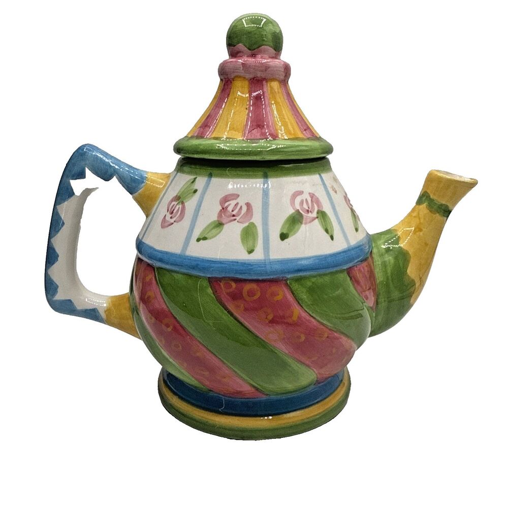 Multi-Colored Hand Painted Tea Pot excellent un-used condition